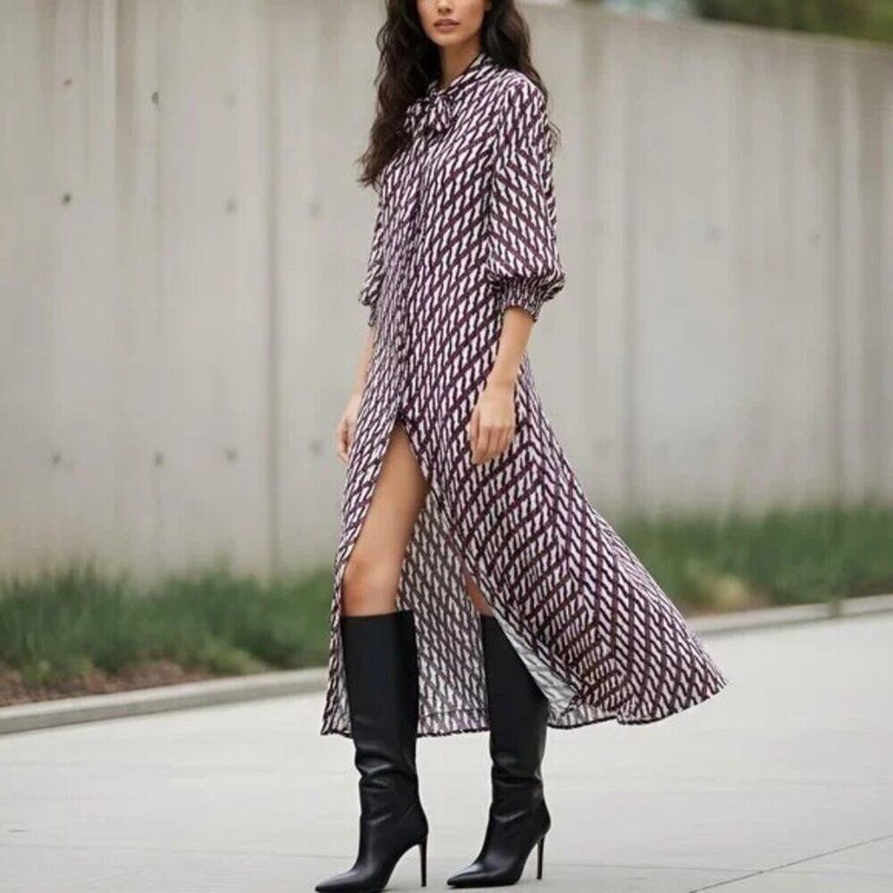 Zara Sussy Geometric Maxi Shirtdress Multicolor XS - Picture 11 of 12